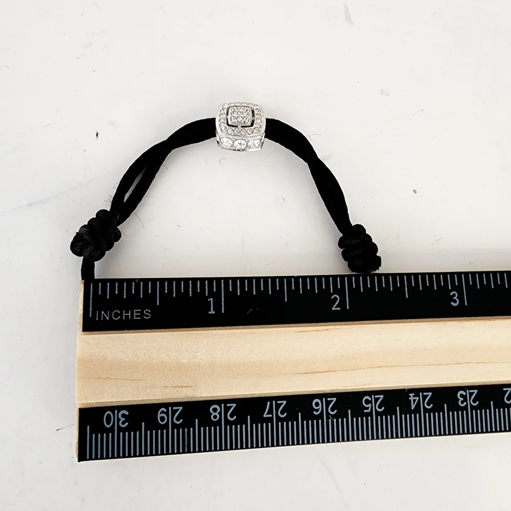 Rhinestone black satin cord‎ bracelet adjustable